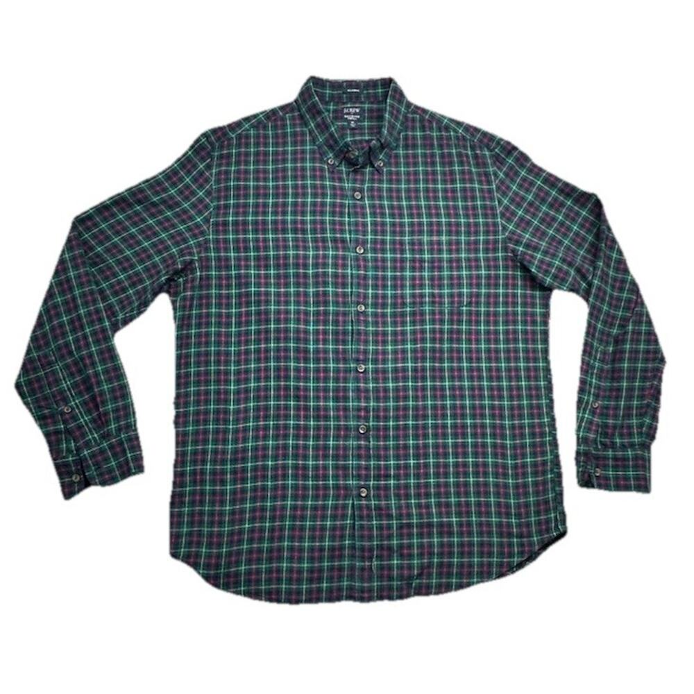 J Crew Mens XL Shirt Classic Fit Brushed Twill Long Sleeve Green Blue Plaid